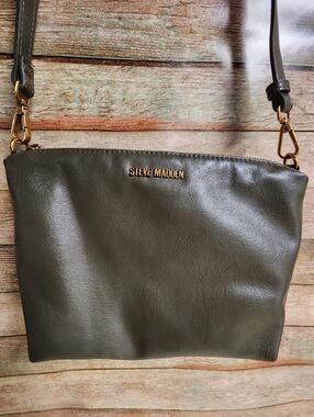 Steve Madden Olive Faux-Leather Crossbody with Gold Hardware